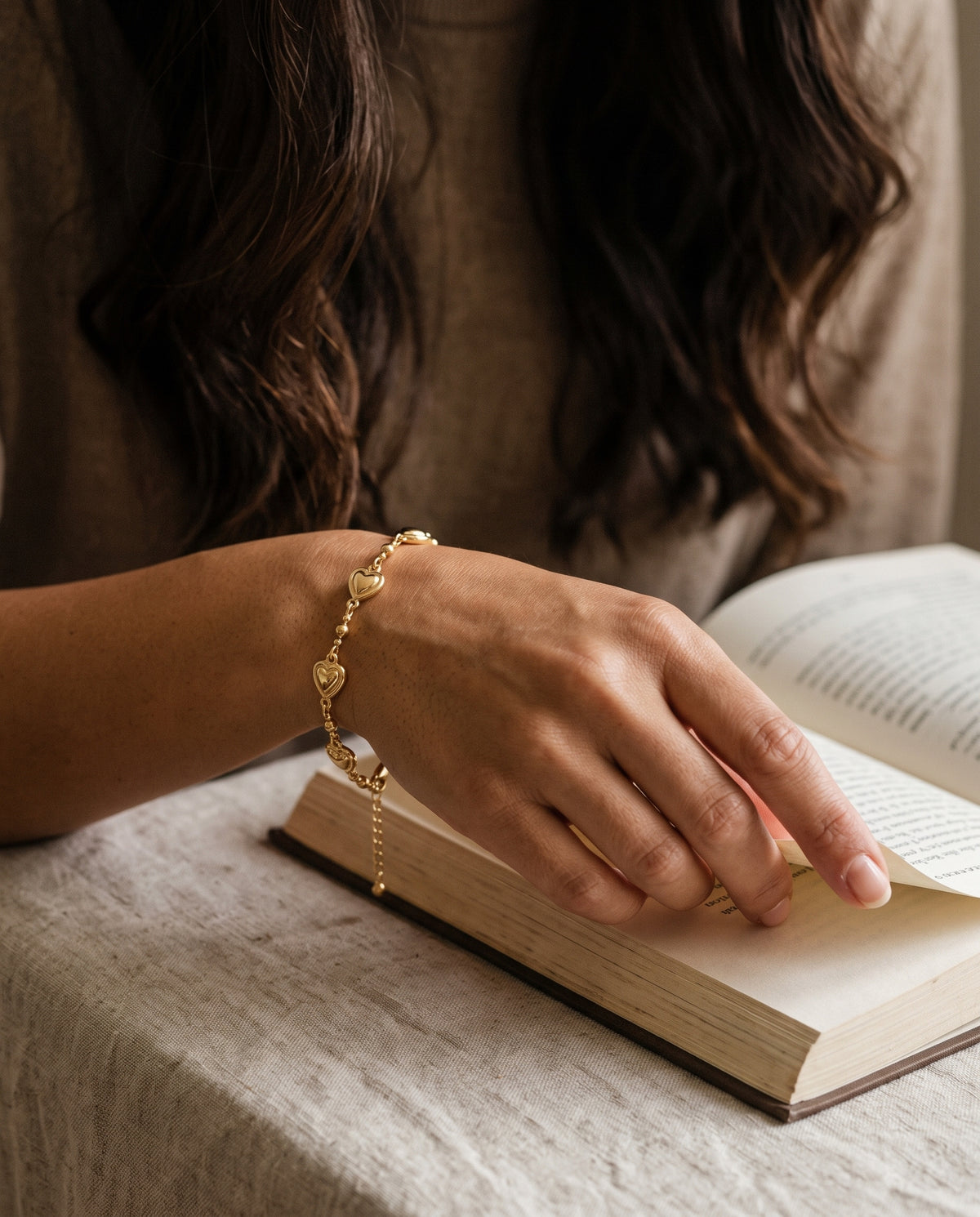 Gold Filled Heart Bracelet worn by a model