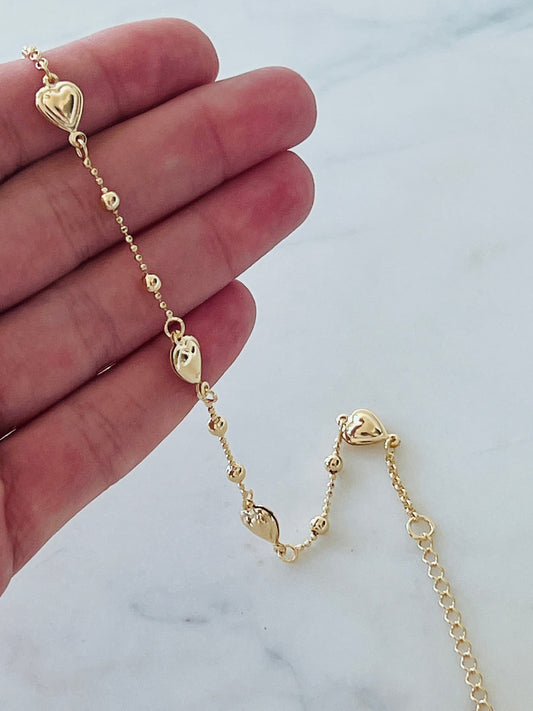 18KT Gold Filled Bracelets, Gold Filled Heart Bracelet | 7.25" + 2" Extension by HAUS OF MONOGRAM