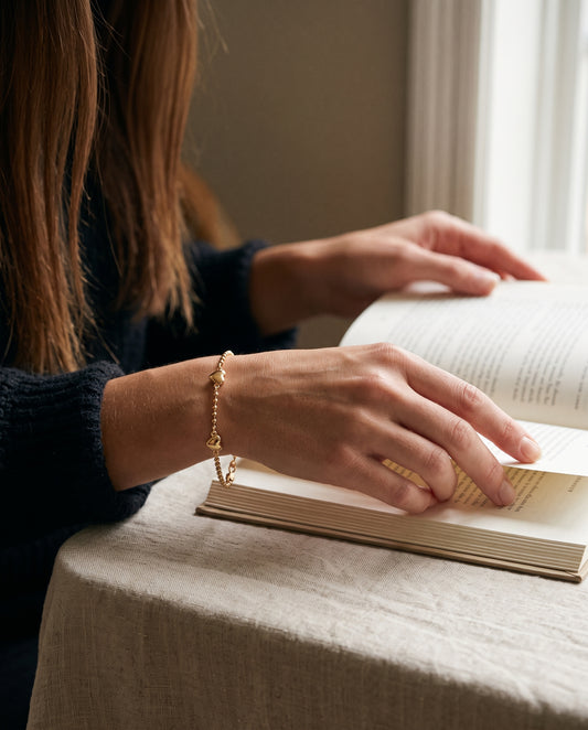 Gold Filled Heart Bracelet worn by a model
