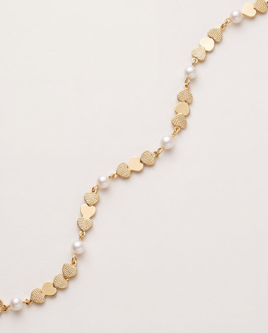 18KT Gold Filled Bracelets, Gold Filled Heart Bracelet | Pearl Accents | 6.75"+1" Ext by HAUS OF MONOGRAM
