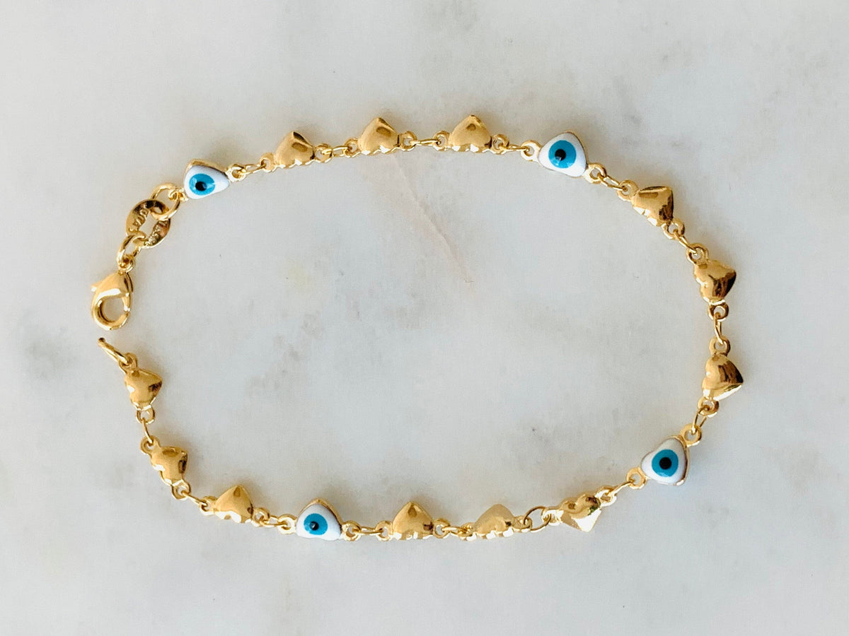 18KT Gold Filled Anklets, Gold Filled Heart Evil Eye Anklet | Symbolic Style for Everyday Protection by HAUS OF MONOGRAM