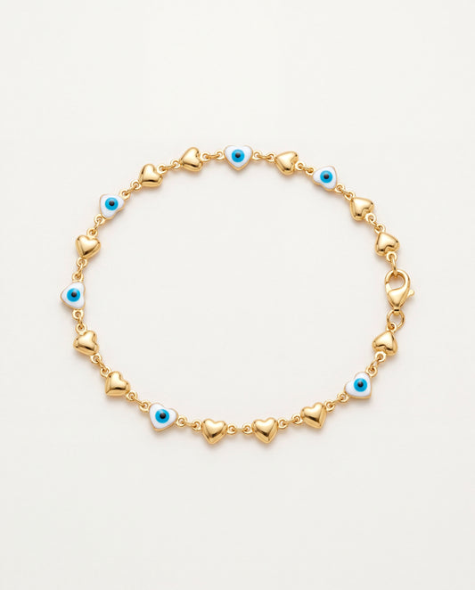 18KT Gold Filled Anklets, Gold Filled Heart Evil Eye Anklet | Symbolic Style for Everyday Protection by HAUS OF MONOGRAM