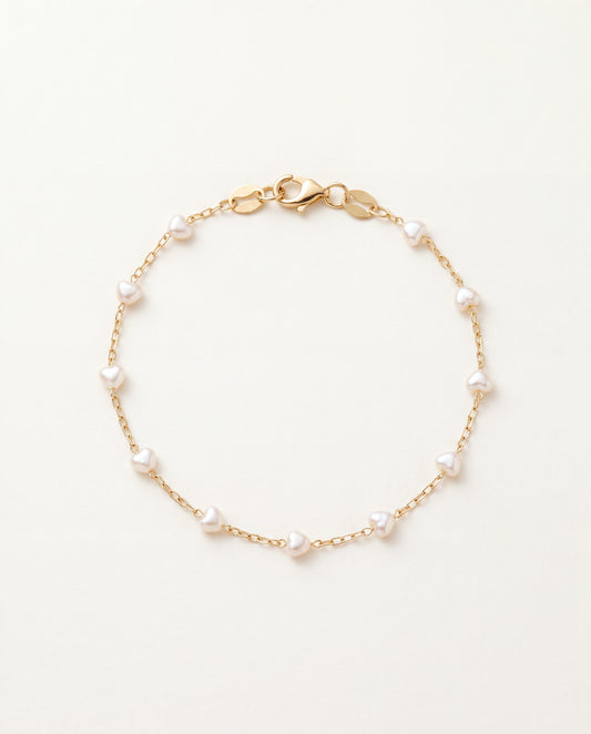 18KT Gold Filled Bracelets, Gold Filled Heart Pearl Bracelet & Necklace | Jewelry Set by HAUS OF MONOGRAM