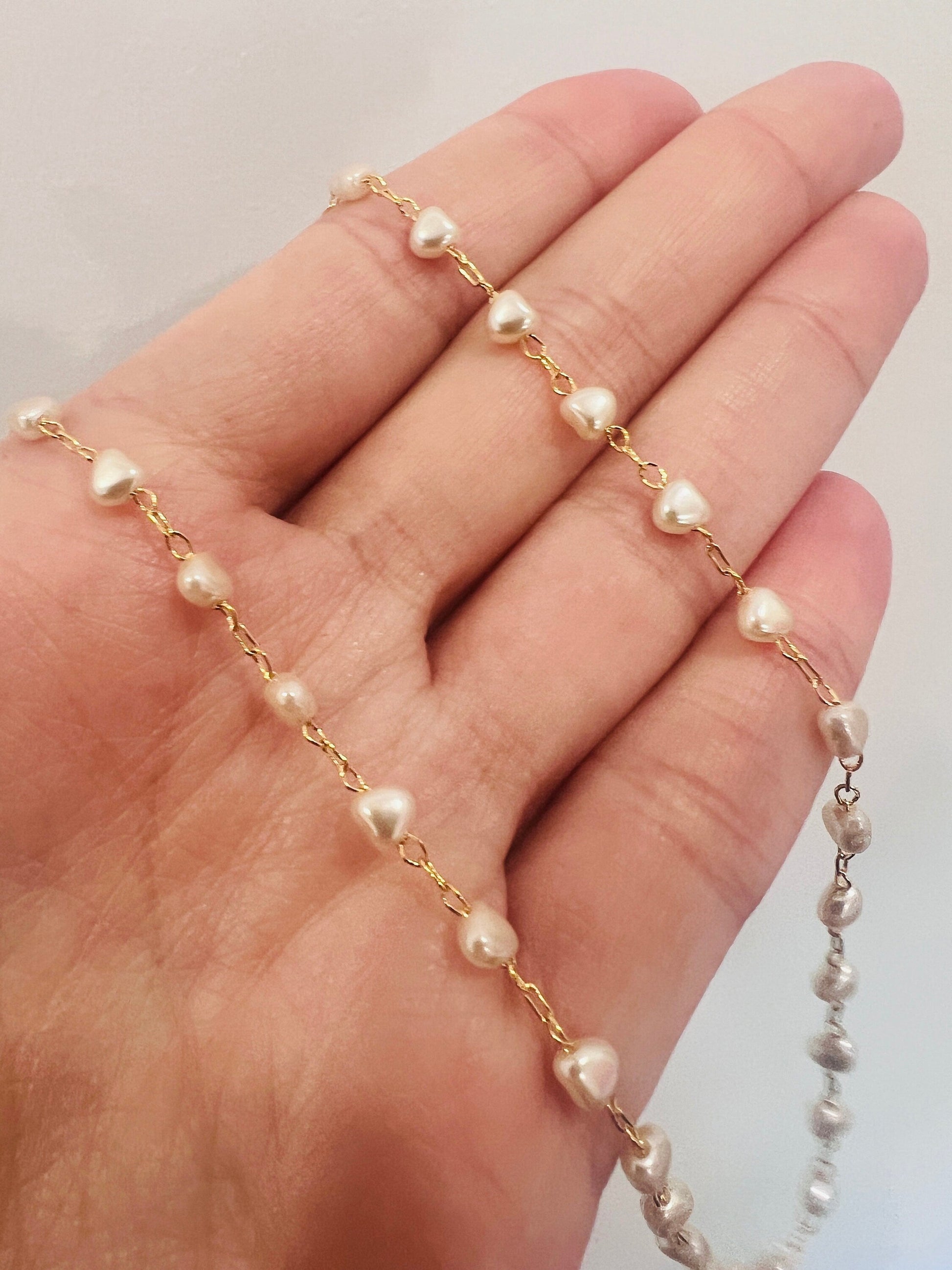 18KT Gold Filled Bracelets, Gold Filled Heart Pearl Bracelet & Necklace | Jewelry Set by HAUS OF MONOGRAM
