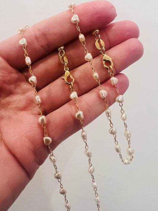 18KT Gold Filled Bracelets, Gold Filled Heart Pearl Bracelet & Necklace | Jewelry Set by HAUS OF MONOGRAM