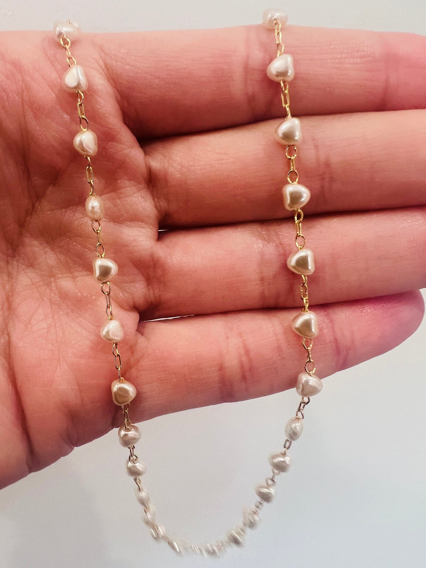 18KT Gold Filled Bracelets, Gold Filled Heart Pearl Bracelet & Necklace | Jewelry Set by HAUS OF MONOGRAM