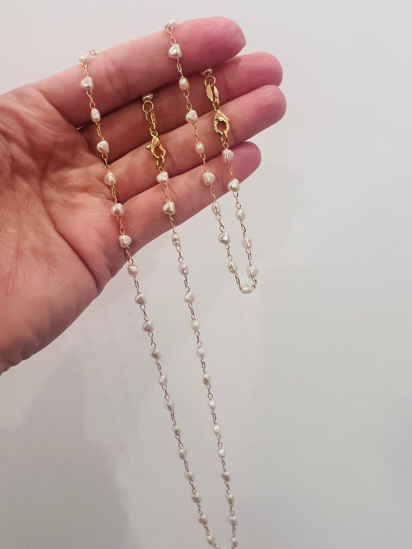 18KT Gold Filled Bracelets, Gold Filled Heart Pearl Bracelet & Necklace | Jewelry Set by HAUS OF MONOGRAM
