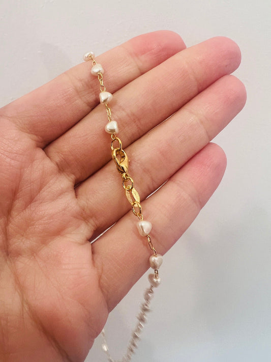 18KT Gold Filled Necklaces, Gold Filled Heart Pearl Necklace | Bracelet Set | Gift Ready by HAUS OF MONOGRAM
