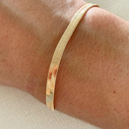 18KT Gold Filled Bracelets, Gold Filled Herringbone Bracelet | 4mm Engraved Shine by HAUS OF MONOGRAM