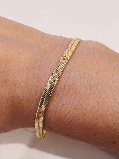 18KT Gold Filled Bracelets, Gold Filled Herringbone Bracelet | 4mm Engraved Shine by HAUS OF MONOGRAM