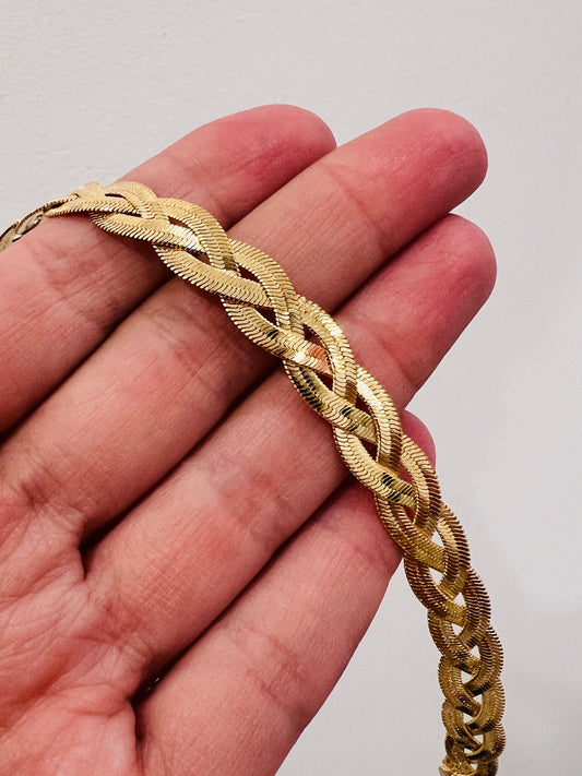 18KT Gold Filled Bracelets, Gold Filled Herringbone Bracelet | 8mm Braided | 7.5 Inch by HAUS OF MONOGRAM