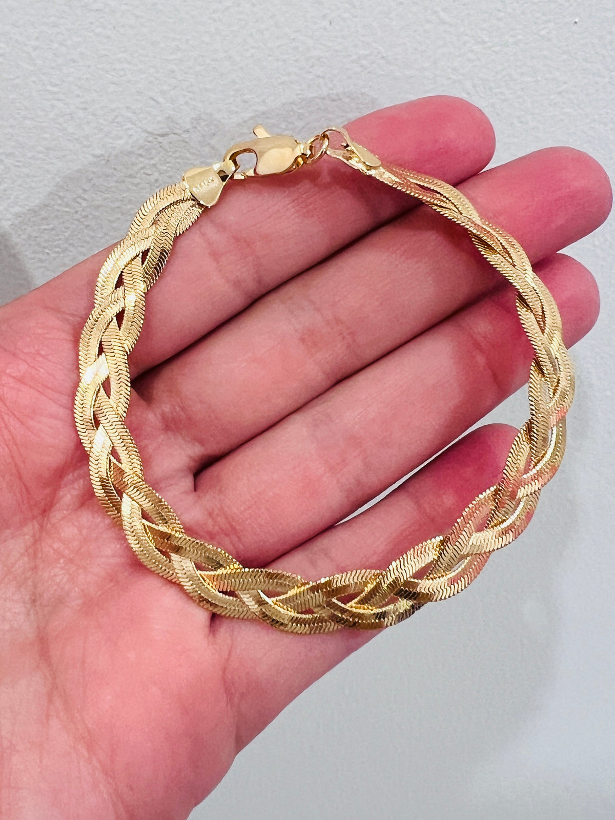 18KT Gold Filled Bracelets, Gold Filled Herringbone Bracelet | 8mm Braided | 7.5 Inch by HAUS OF MONOGRAM
