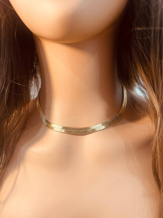 18KT Gold Filled Necklaces, Gold Filled Herringbone Chain Necklace | 7mm Flat Shine by HAUS OF MONOGRAM