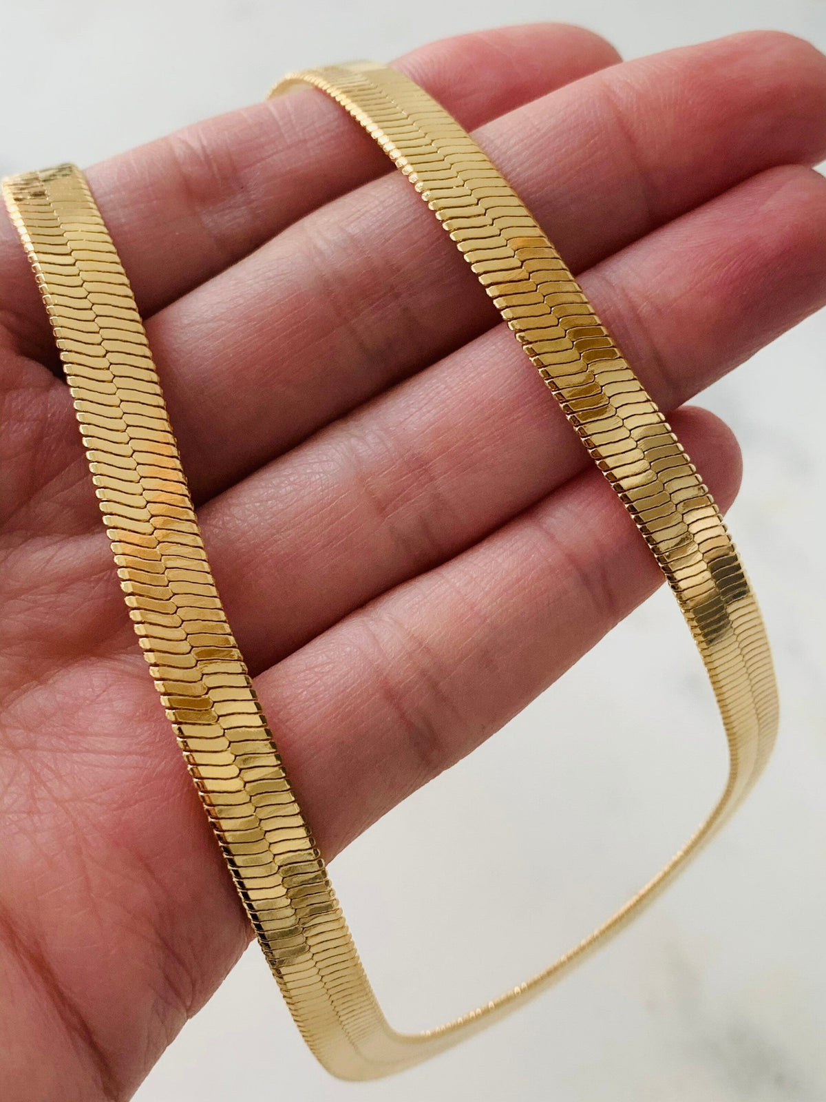 18KT Gold Filled Necklaces, Gold Filled Herringbone Chain Necklace | 7mm Flat Shine by HAUS OF MONOGRAM