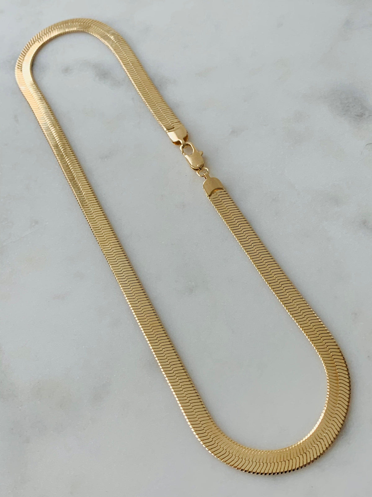 18KT Gold Filled Necklaces, Gold Filled Herringbone Chain Necklace | 7mm Flat Shine by HAUS OF MONOGRAM