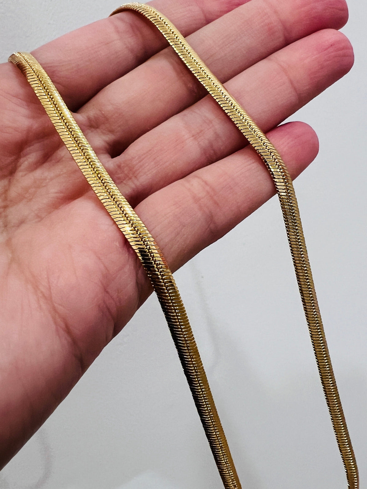 18KT Gold Filled Necklaces, Gold Filled Herringbone Necklace | 4mm Flat | 18 Inch by HAUS OF MONOGRAM