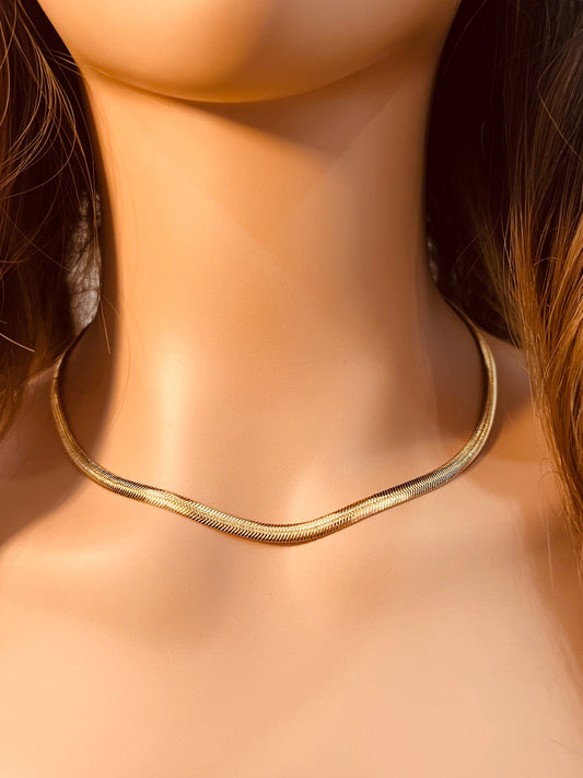 18KT Gold Filled Necklaces, Gold Filled Herringbone Necklace | 4mm Flat | 18 Inch by HAUS OF MONOGRAM
