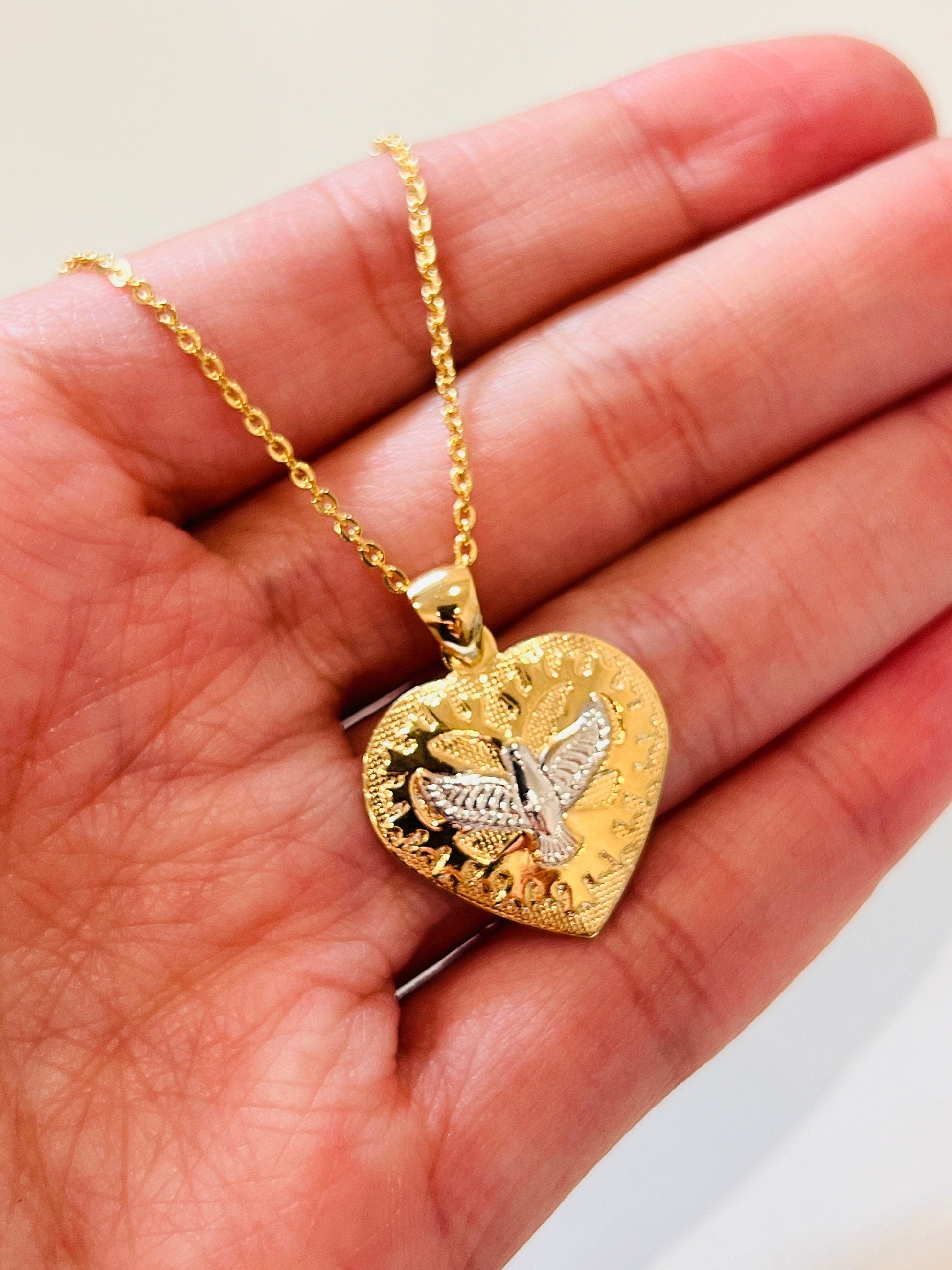 Gold Filled Holy Spirit Heart Necklace | 18mm Pendant Charm by HAUS OF MONOGRAM