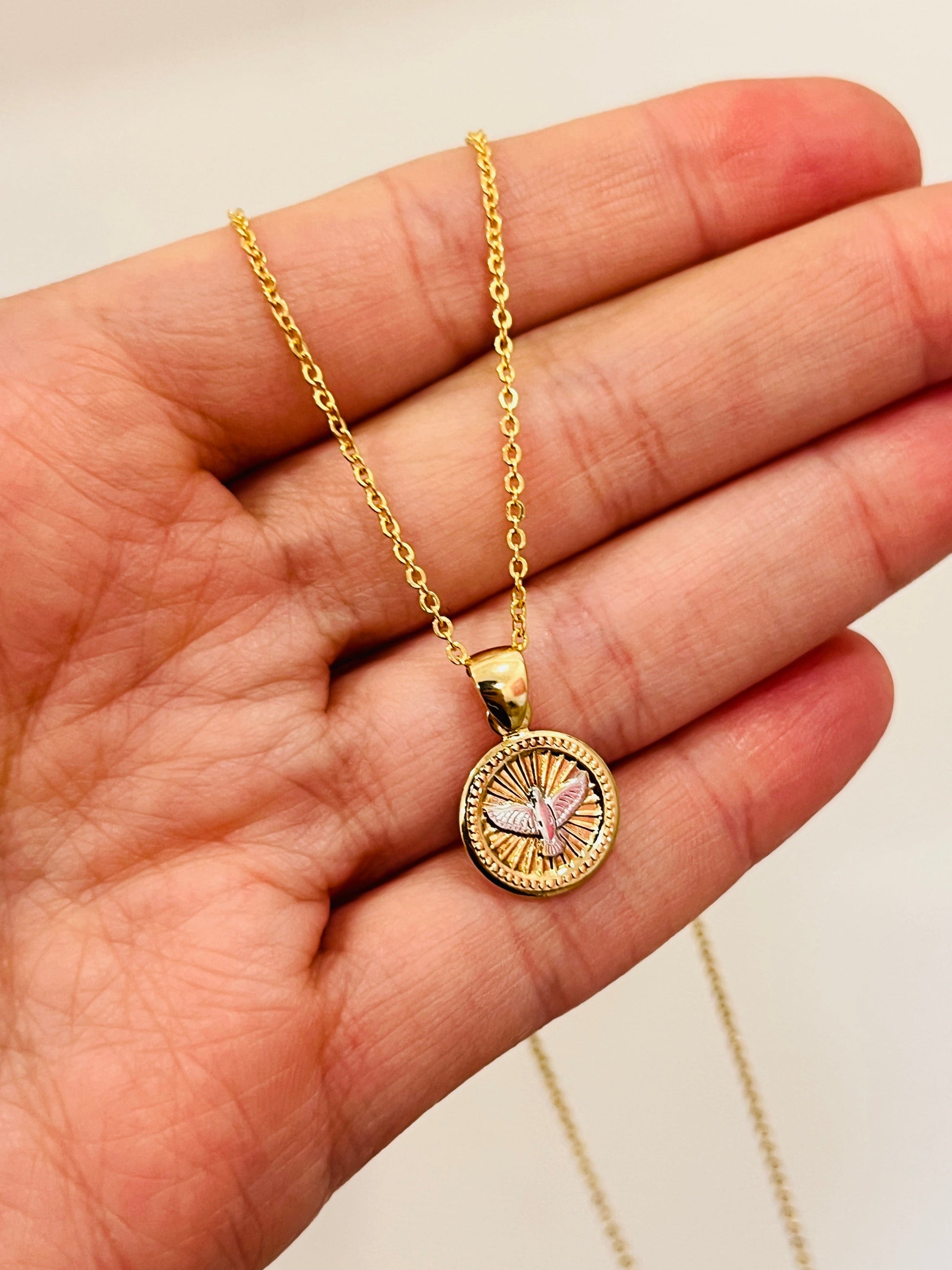 18KT Gold Filled Necklaces, Gold Filled Holy Spirit Necklace | Faith Medal Pendant by HAUS OF MONOGRAM