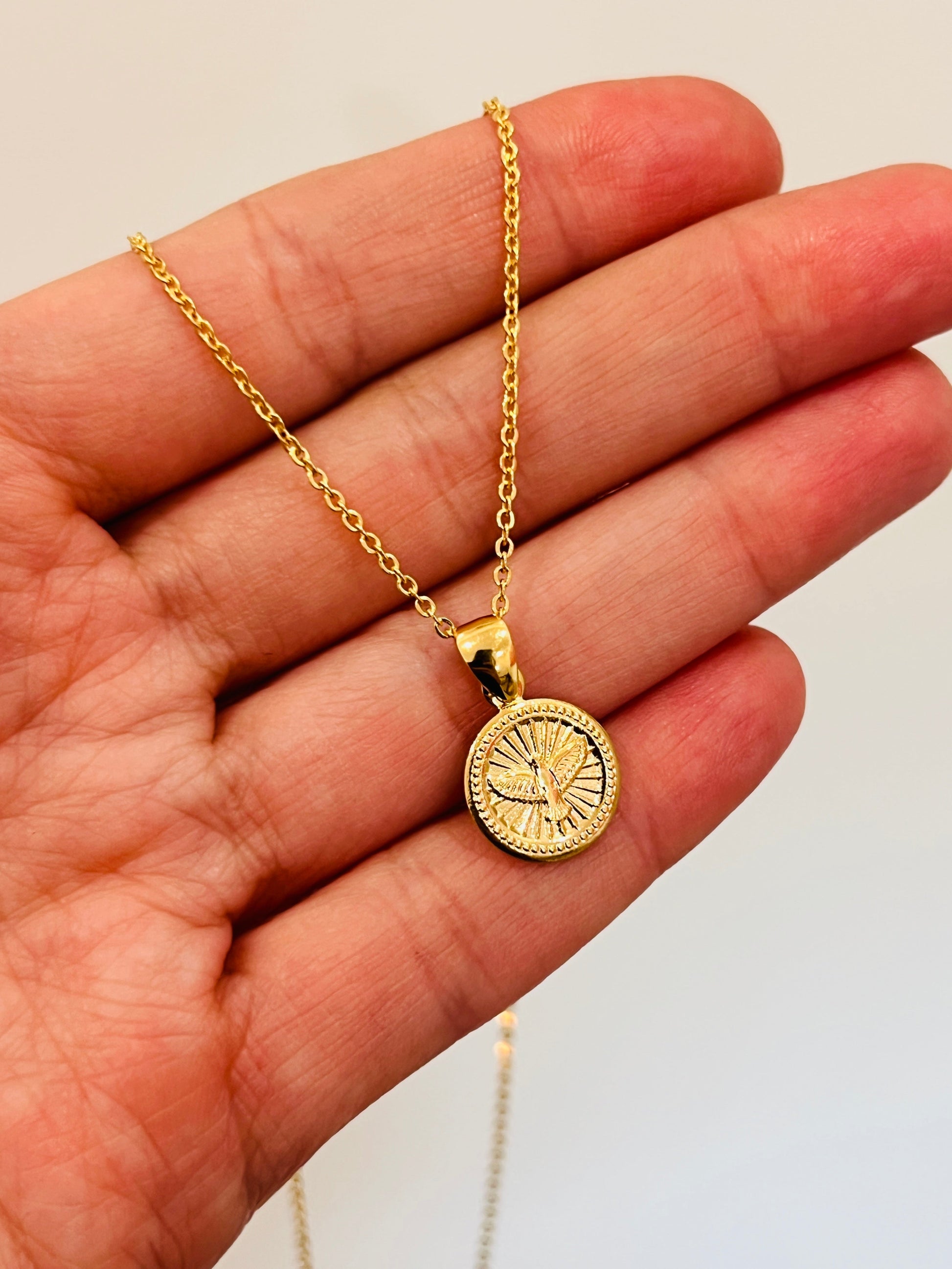 18KT Gold Filled Necklaces, Gold Filled Holy Spirit Necklace | Faith Medal Pendant by HAUS OF MONOGRAM