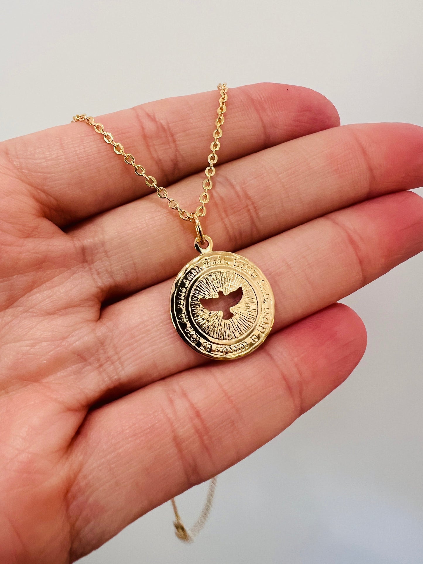 18KT Gold Filled Necklaces, Gold Filled Holy Spirit Necklace | Symbolic Faith Medal by HAUS OF MONOGRAM