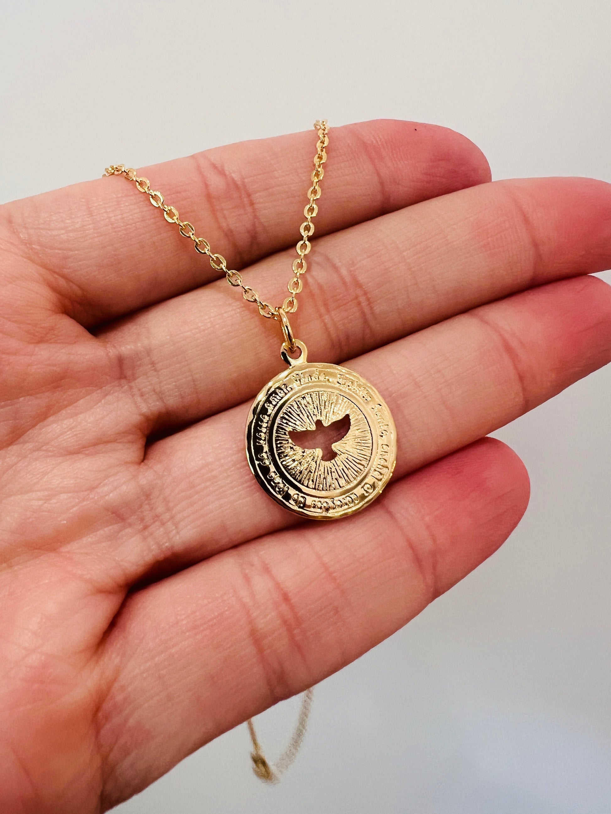 18KT Gold Filled Necklaces, Gold Filled Holy Spirit Necklace | Symbolic Faith Medal by HAUS OF MONOGRAM