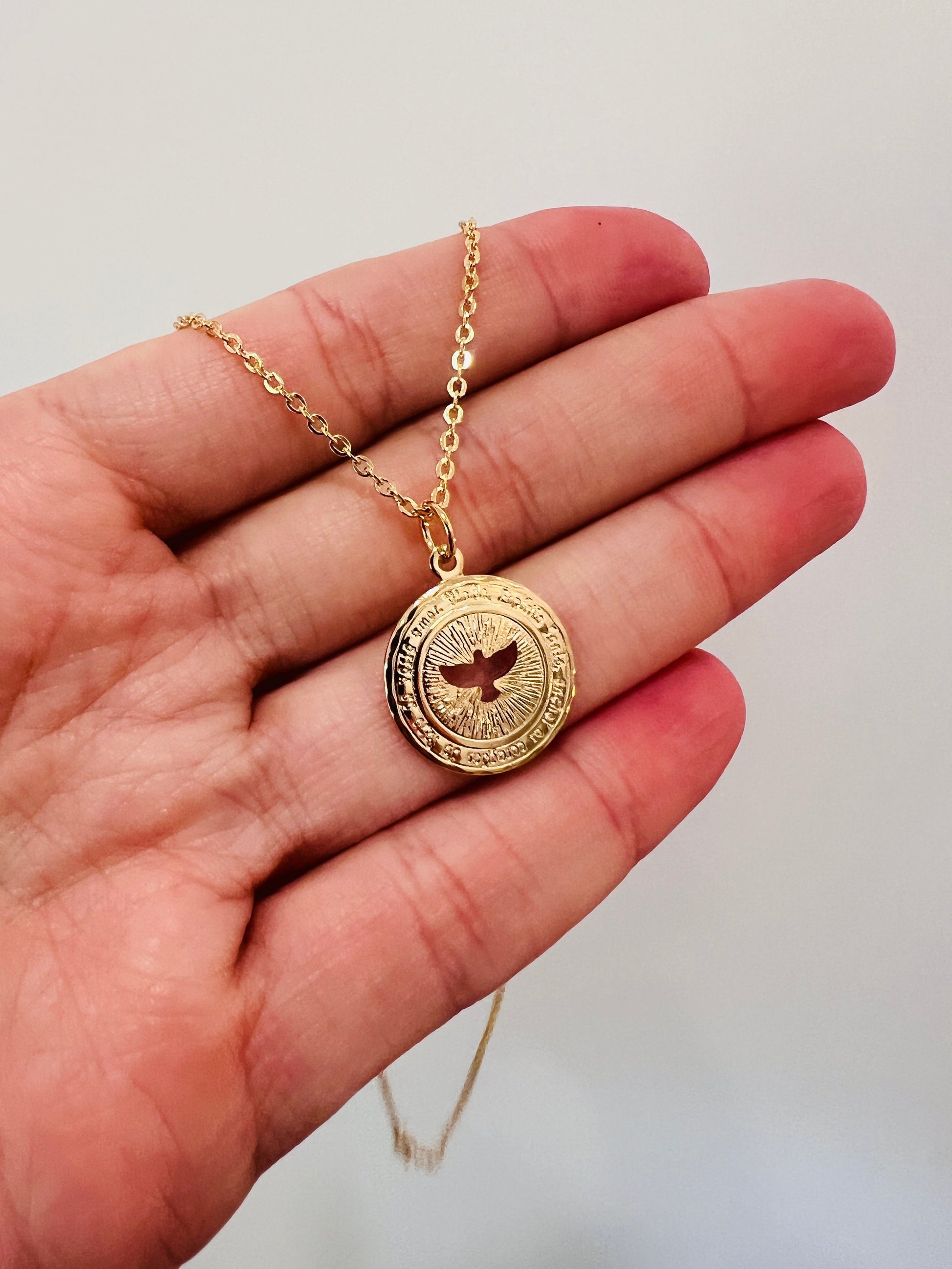 18KT Gold Filled Necklaces, Gold Filled Holy Spirit Necklace | Symbolic Faith Medal by HAUS OF MONOGRAM
