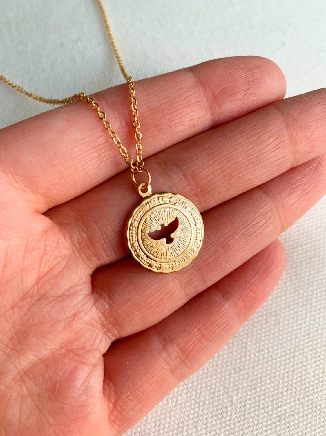 18KT Gold Filled Necklaces, Gold Filled Holy Spirit Necklace | Symbolic Faith Medal by HAUS OF MONOGRAM