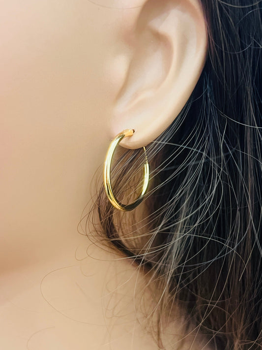 18KT Gold Filled Earrings, Gold Filled Hoop Earrings | 25mm Size | 1.5mm Lightweight Design by HAUS OF MONOGRAM
