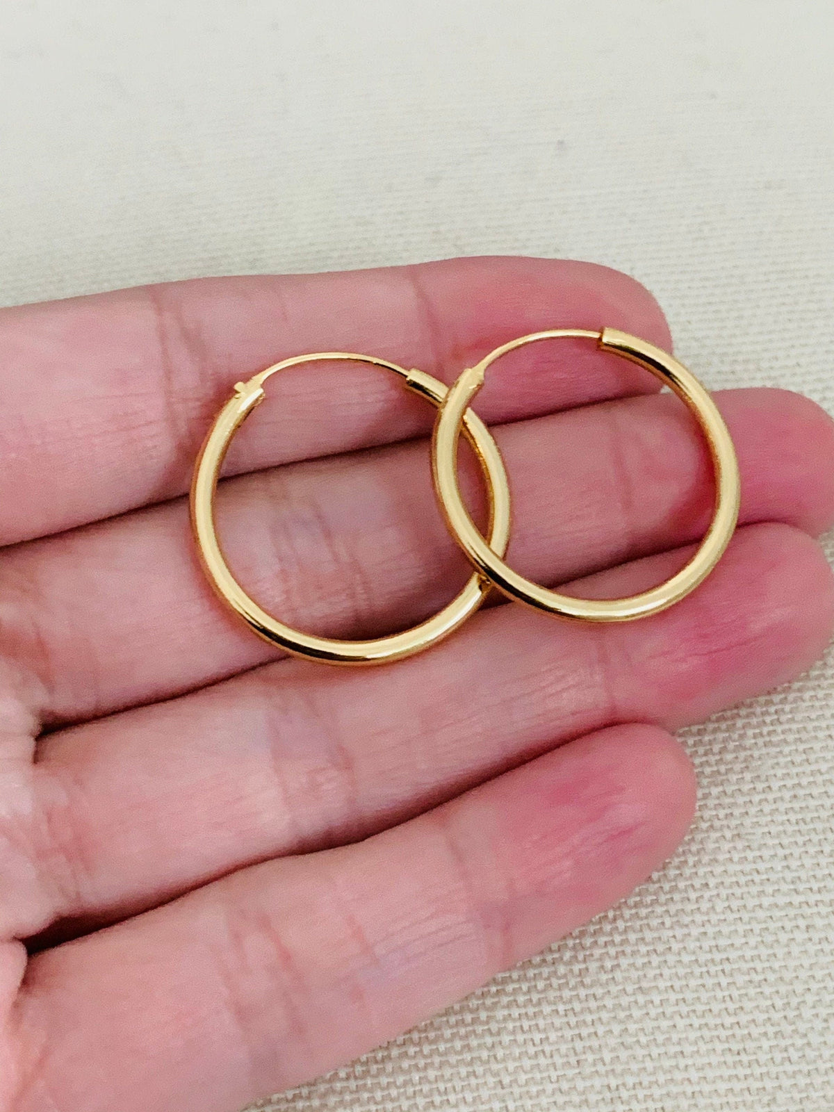 18KT Gold Filled Earrings, Gold Filled Hoop Earrings | 25mm Size | 1.5mm Lightweight Design by HAUS OF MONOGRAM