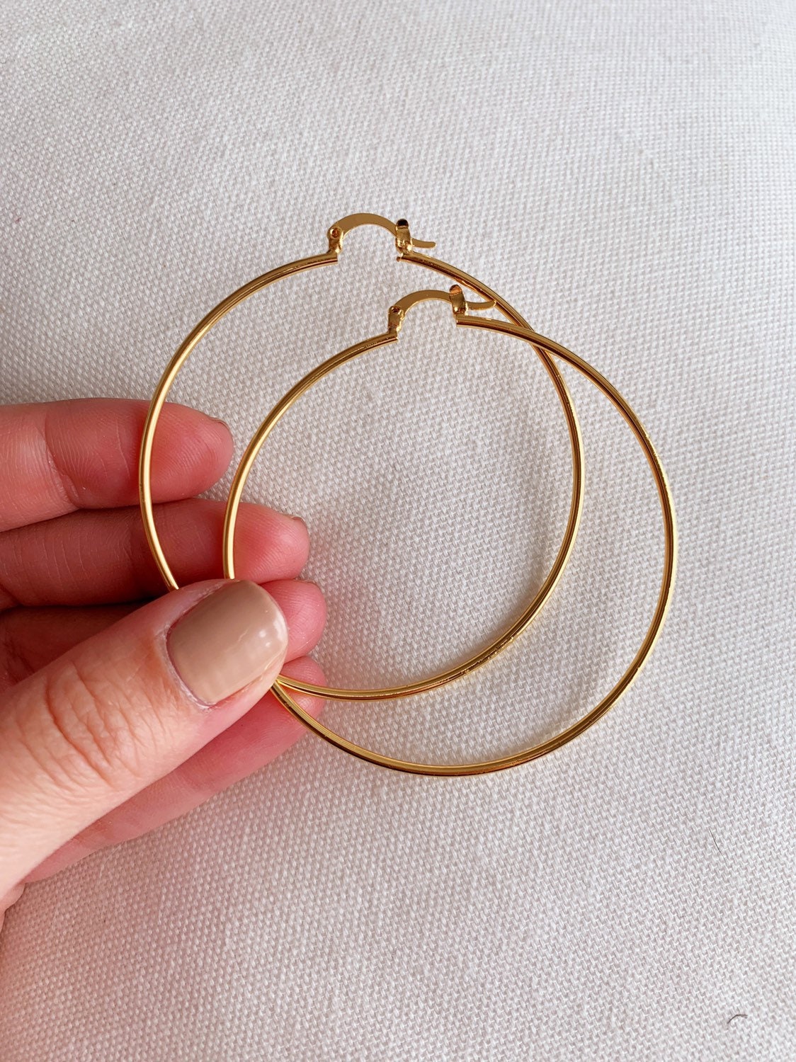 18KT Gold Filled Earrings, Gold Filled Hoop Earrings | 60mm Statement Hoops | 1.5mm by HAUS OF MONOGRAM
