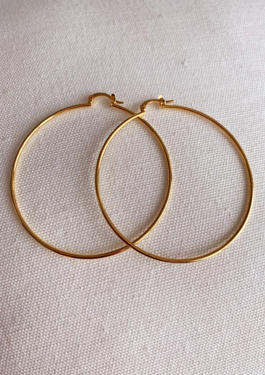 18KT Gold Filled Earrings, Gold Filled Hoop Earrings | 60mm Statement Hoops | 1.5mm by HAUS OF MONOGRAM