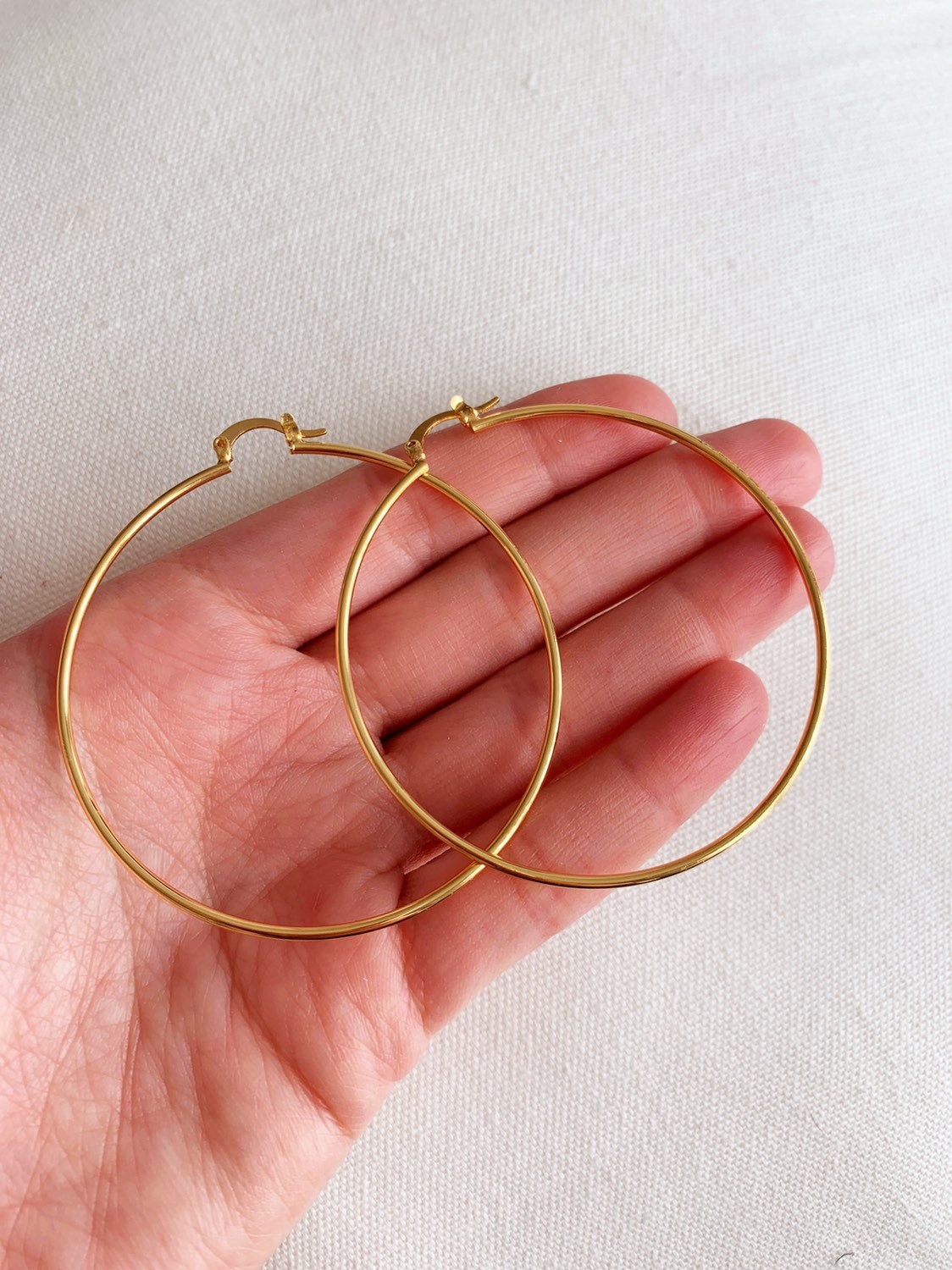 18KT Gold Filled Earrings, Gold Filled Hoop Earrings | 60mm Statement Hoops | 1.5mm by HAUS OF MONOGRAM