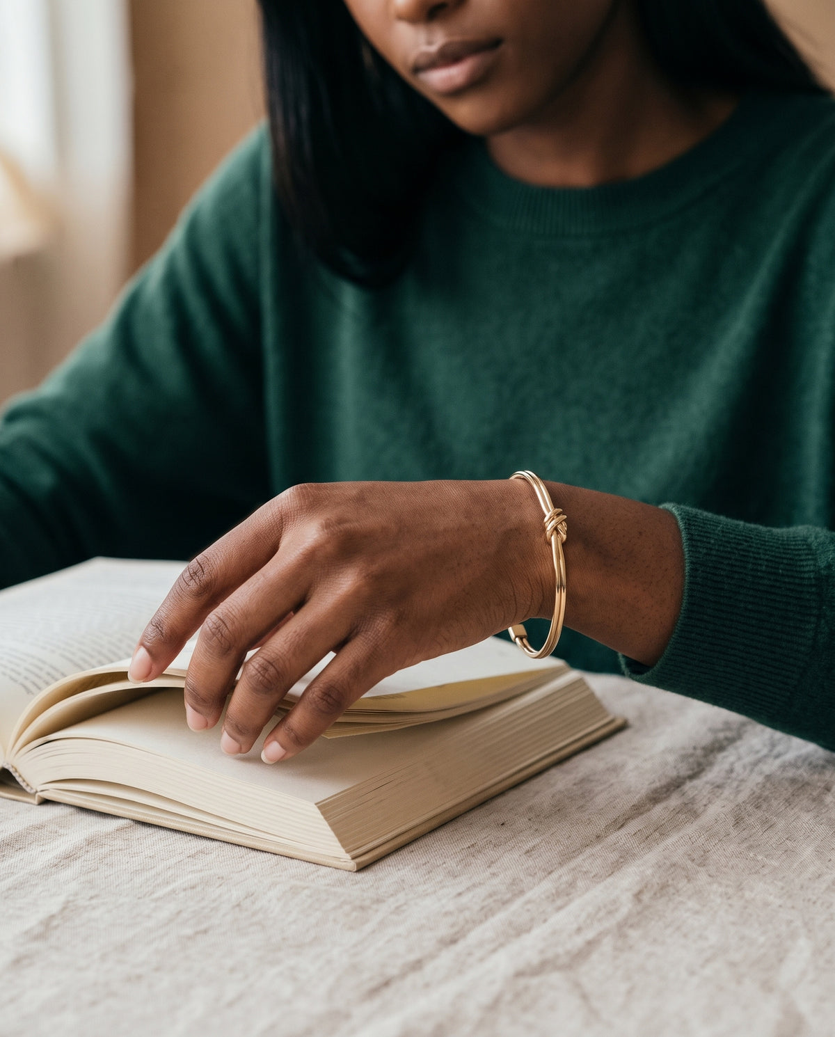Gold Filled Knot Bangle worn by a model