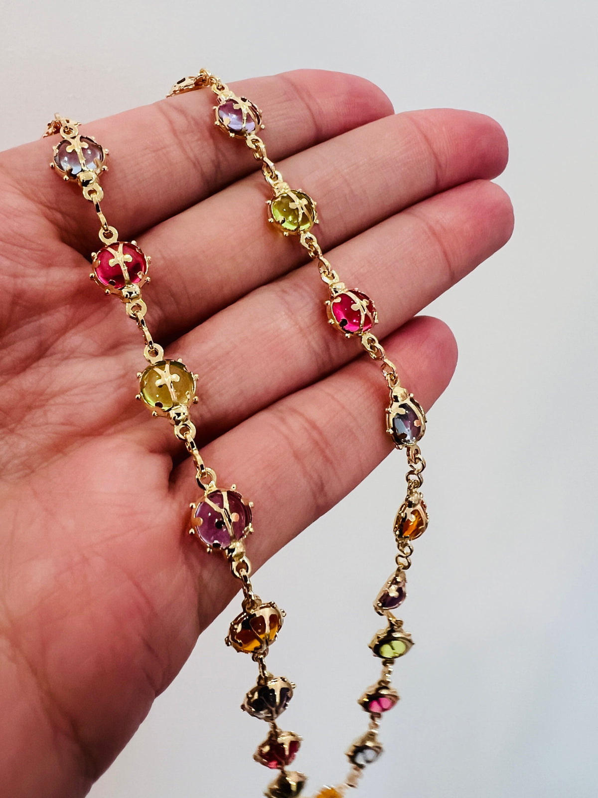 18KT Gold Filled Necklaces, Gold Filled Lady Bug Gemstone Necklace | Playful Elegance by HAUS OF MONOGRAM