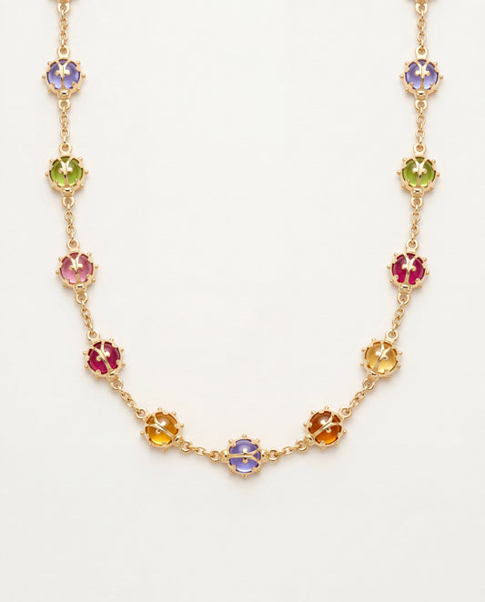 18KT Gold Filled Necklaces, Gold Filled Lady Bug Gemstone Necklace | Playful Elegance by HAUS OF MONOGRAM