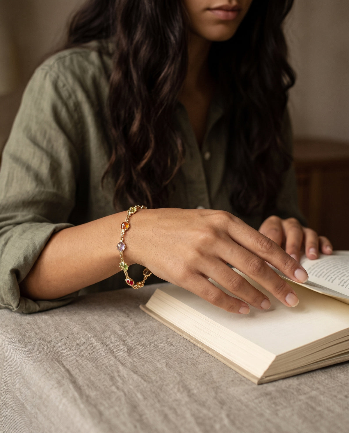 Gold Filled Ladybug Bracelet worn by a model