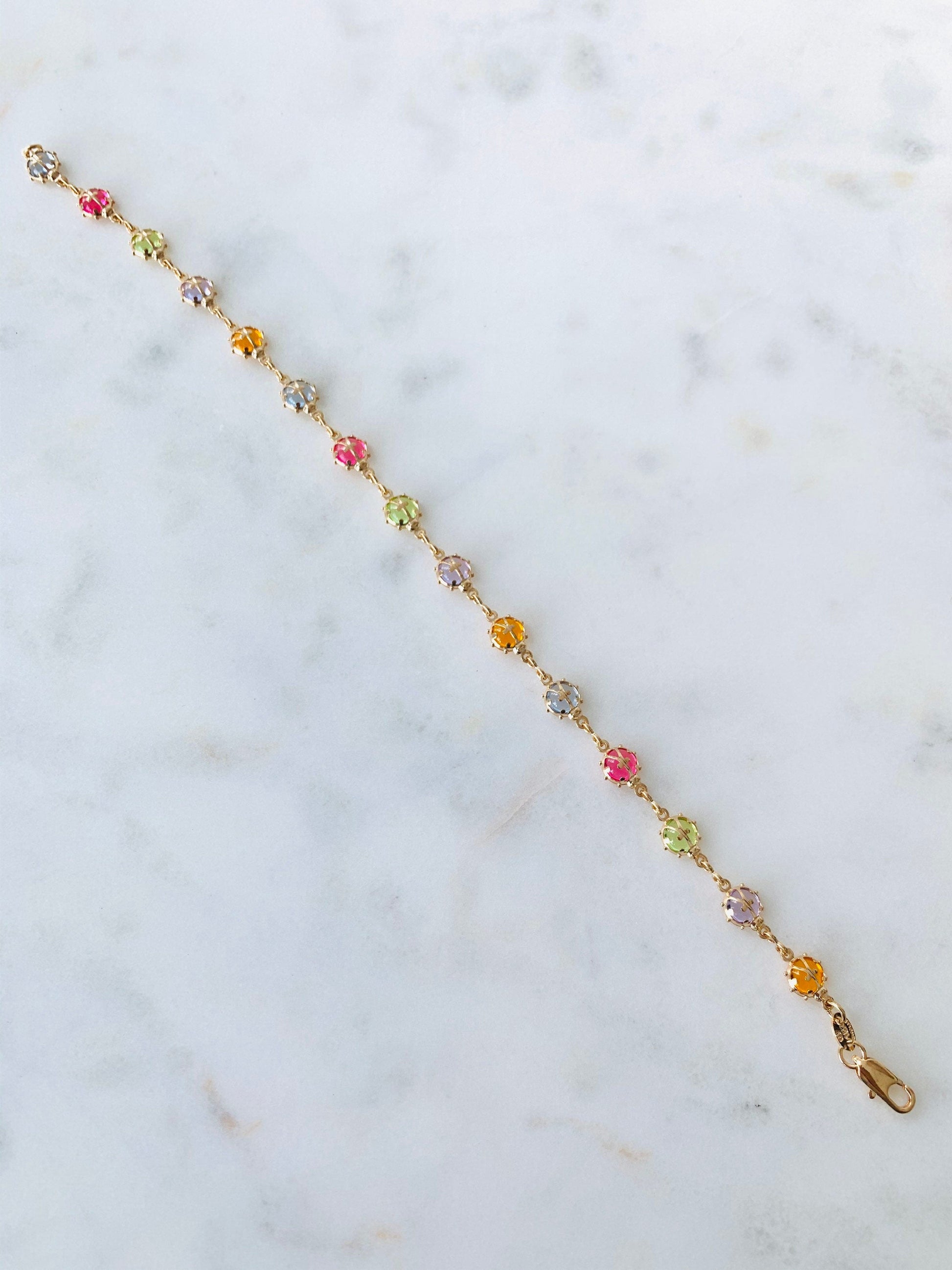 Gold Filled Ladybug Bracelet | 5mm Gemstone Detail | 7.5" by HAUS OF MONOGRAM
