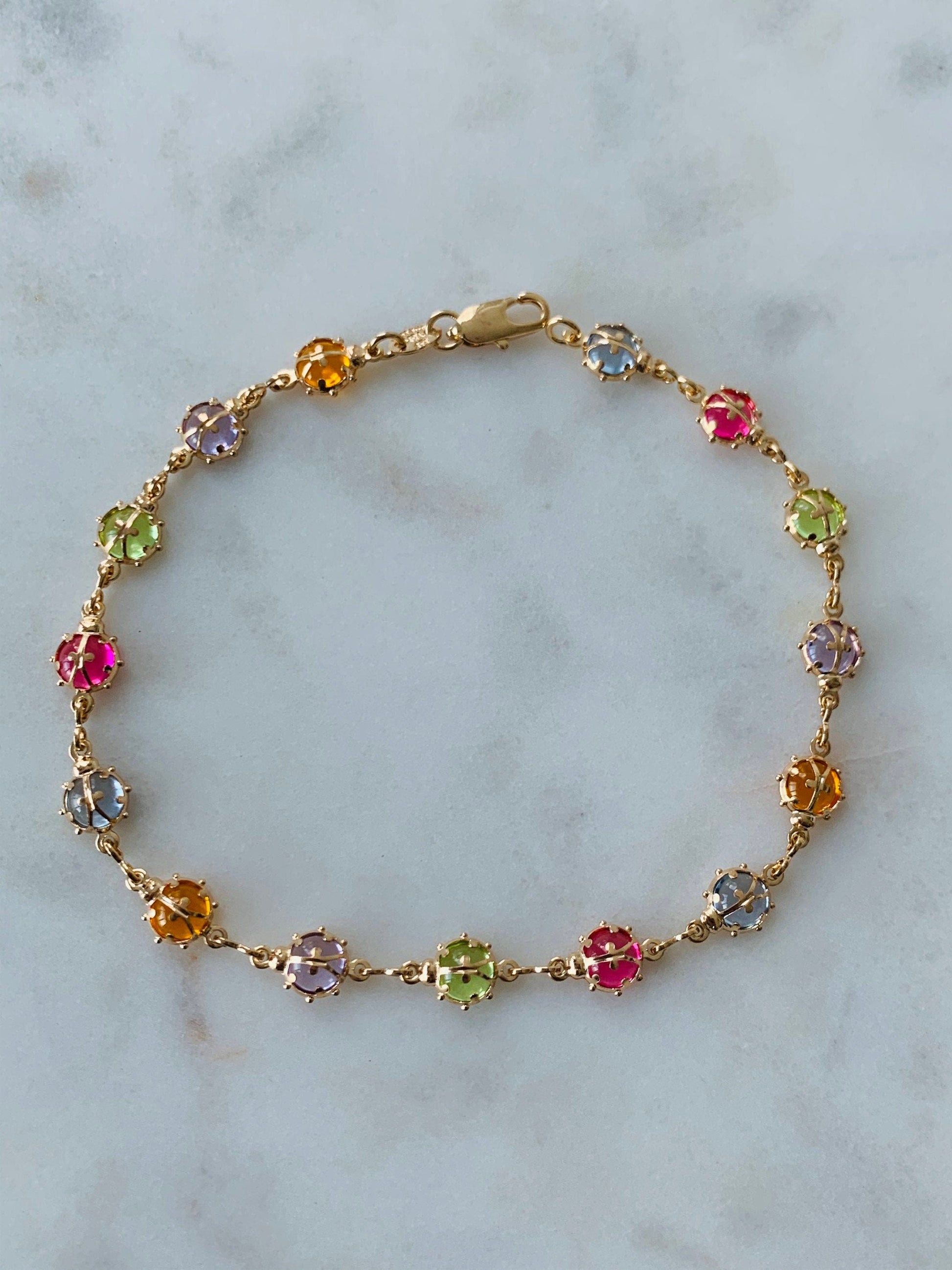 Gold Filled Ladybug Bracelet | 5mm Gemstone Detail | 7.5" by HAUS OF MONOGRAM