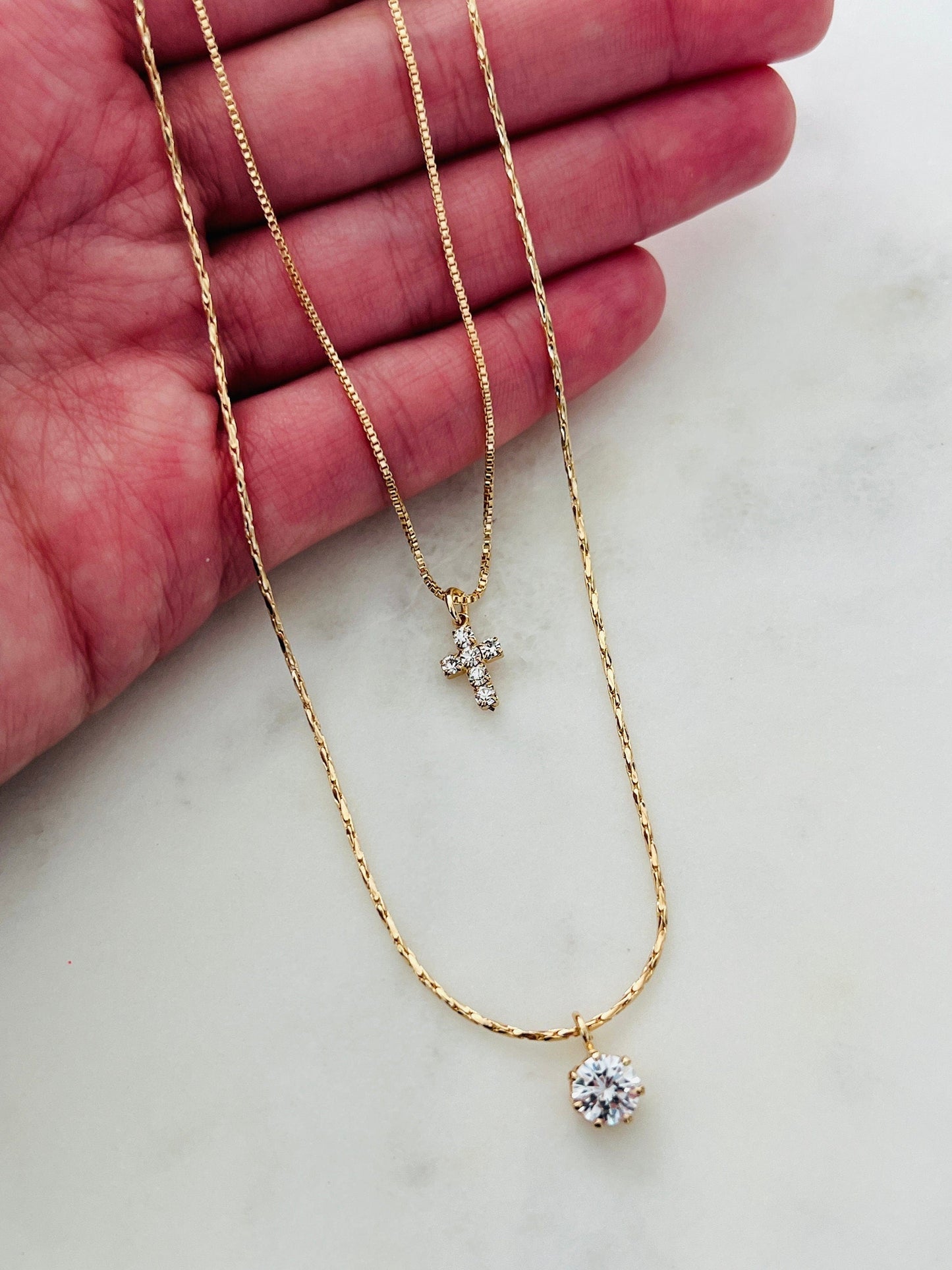 18KT Gold Filled Necklaces, Gold Filled Layered CZ Cross Necklace | Dainty Faith-Inspired Jewelry by HAUS OF MONOGRAM