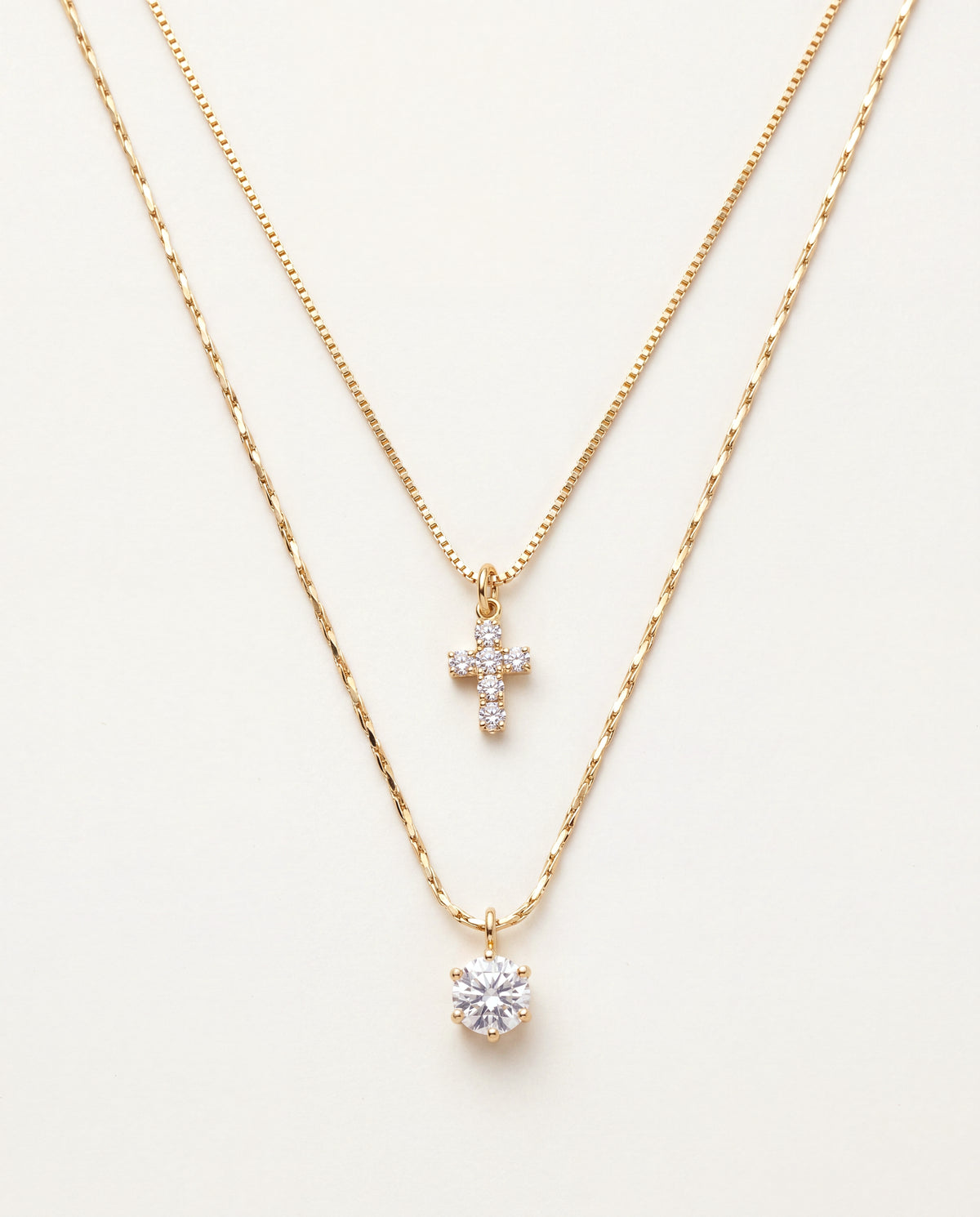 18KT Gold Filled Necklaces, Gold Filled Layered CZ Cross Necklace | Dainty Faith-Inspired Jewelry by HAUS OF MONOGRAM