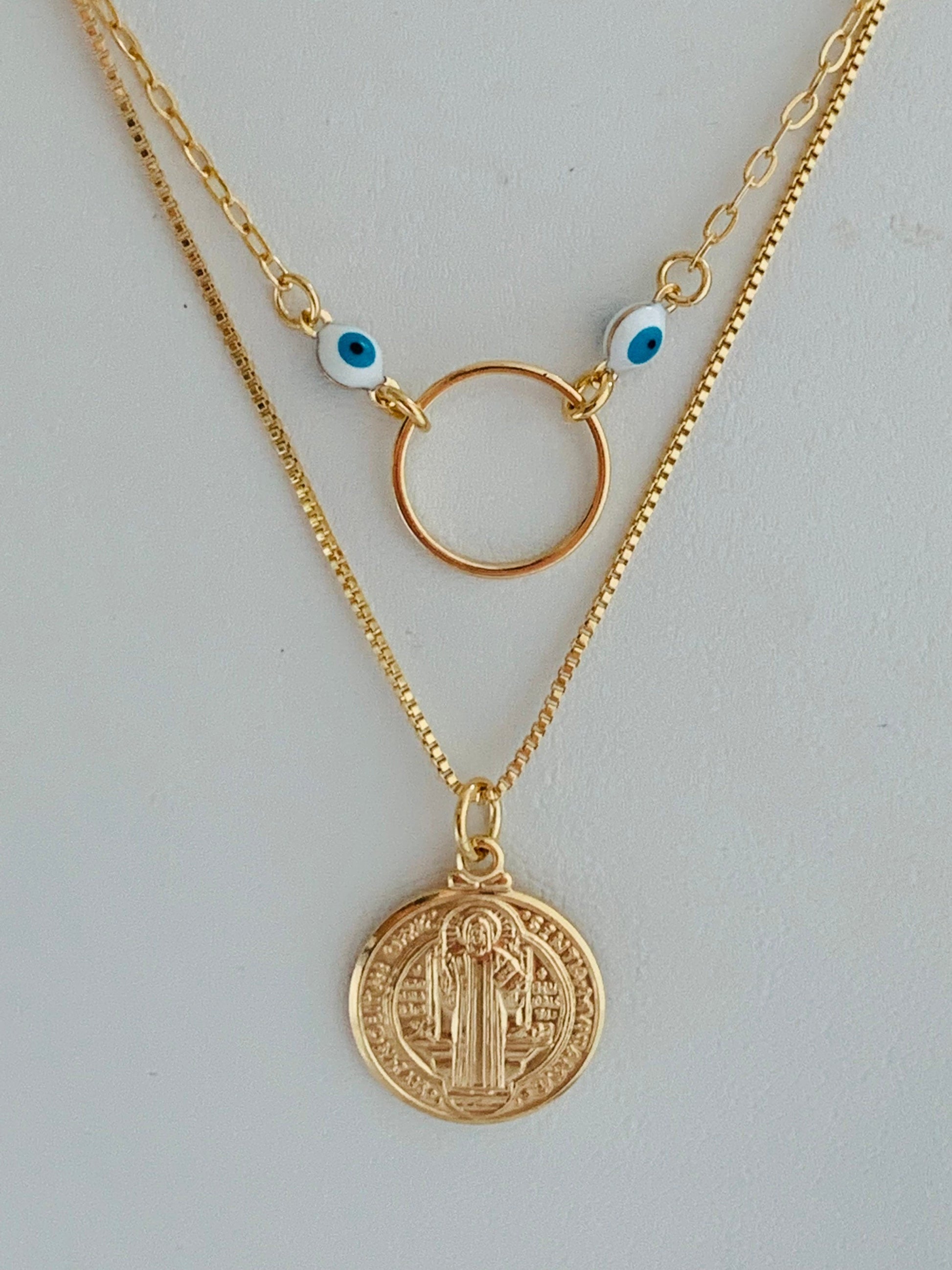 Gold Filled Layered Necklace | Saint Benedict Charm | 15" + 2" by HAUS OF MONOGRAM