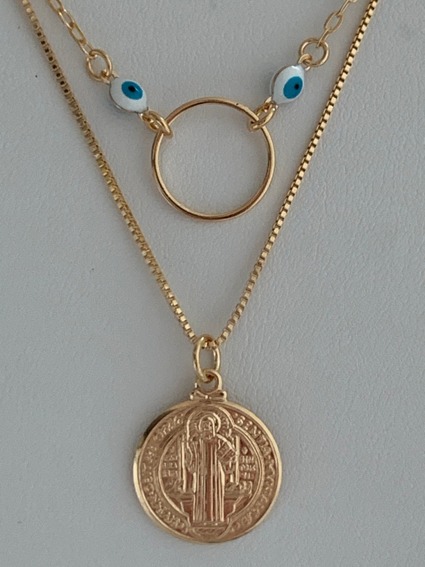 Gold Filled Layered Necklace | Saint Benedict Charm | 15" + 2" by HAUS OF MONOGRAM