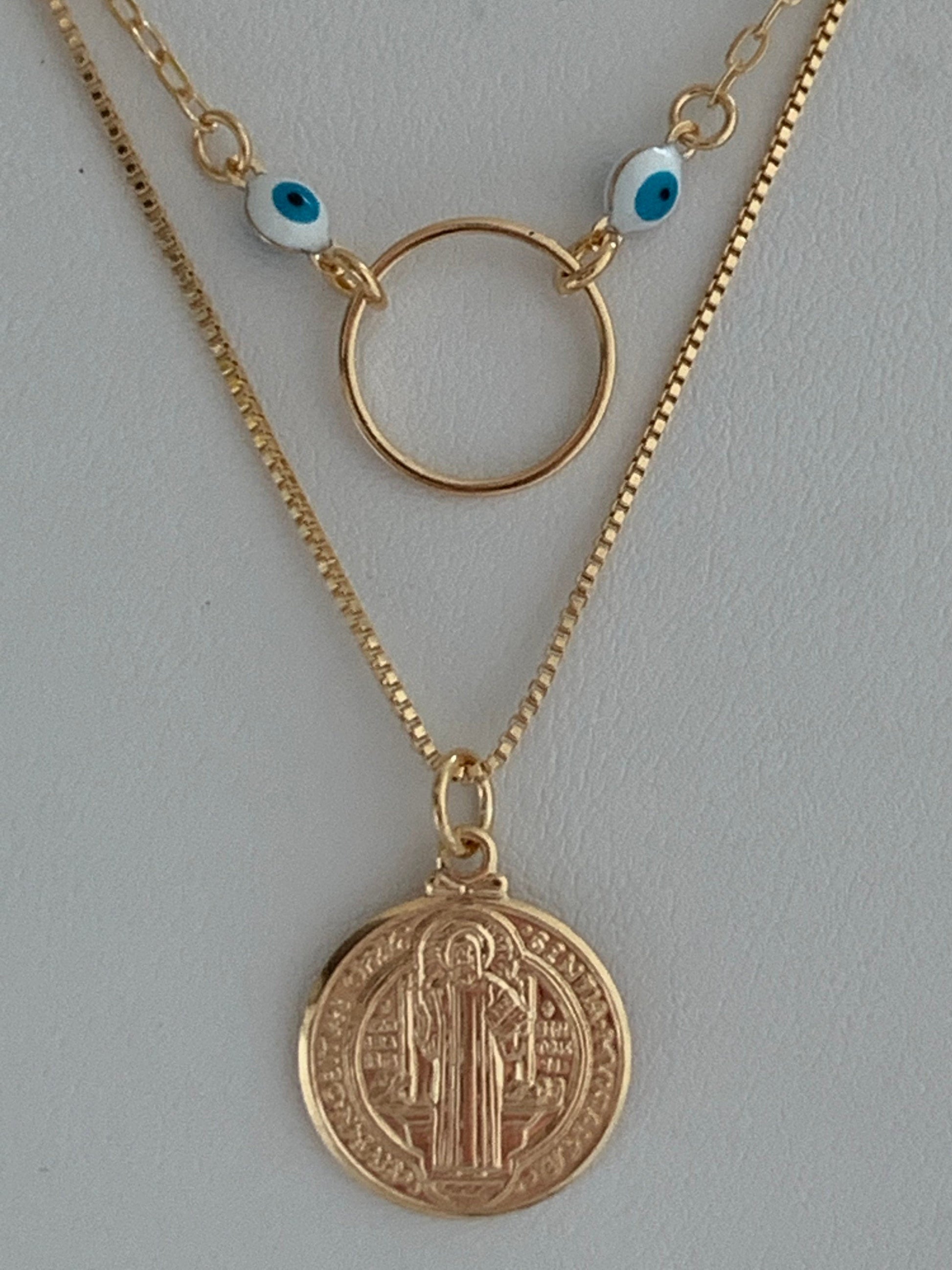 Gold Filled Layered Necklace | Saint Benedict Charm | 15" + 2" by HAUS OF MONOGRAM