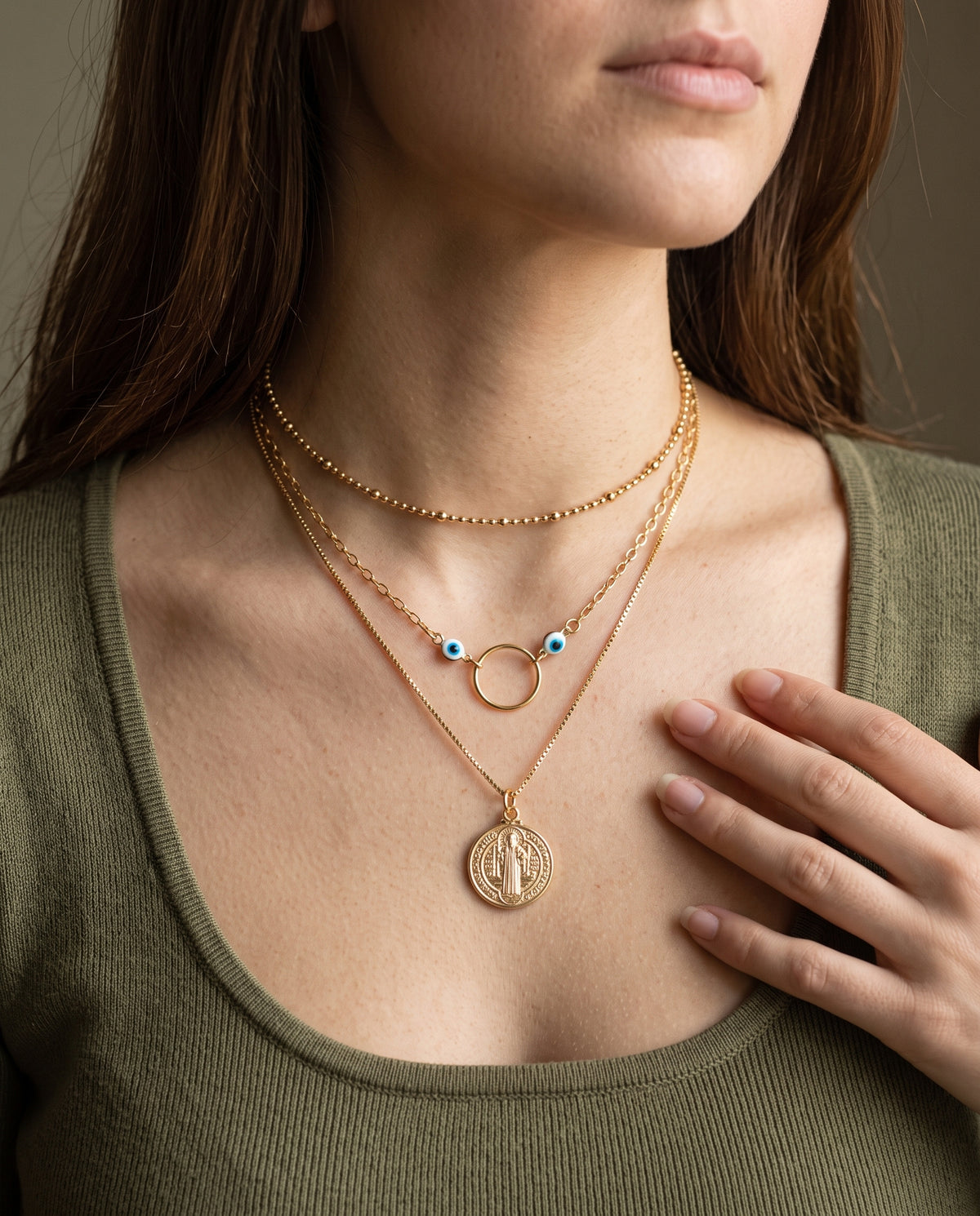 Gold Filled Layered Necklace worn by a model