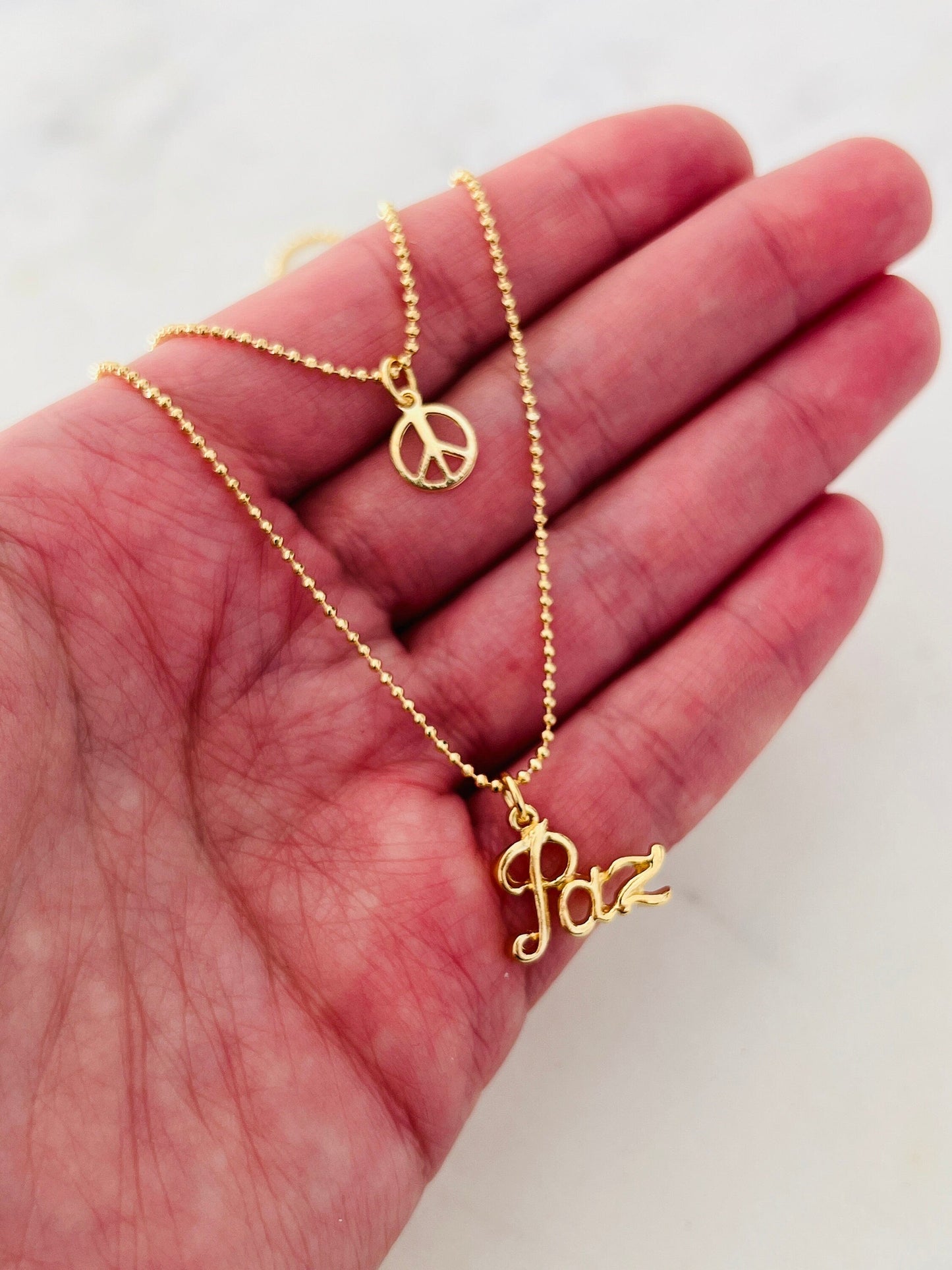 18KT Gold Filled Necklaces, Gold Filled Layered Peace Necklace | 18" Dainty Everyday Statement by HAUS OF MONOGRAM