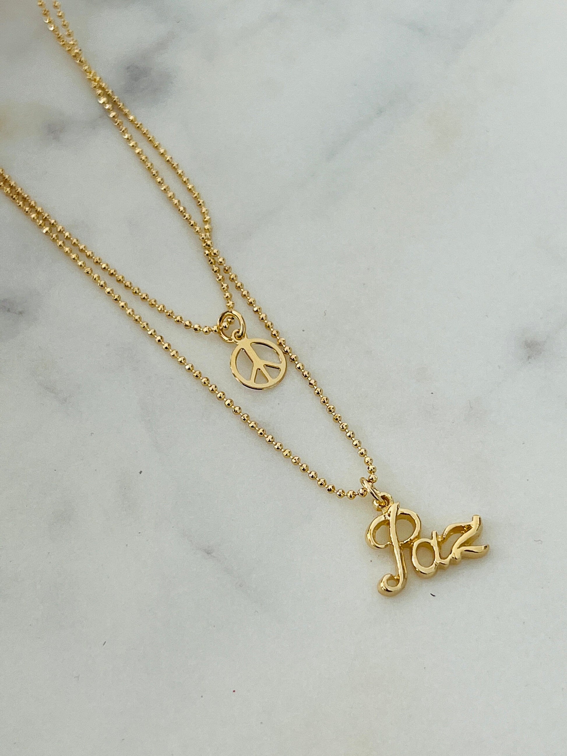 18KT Gold Filled Necklaces, Gold Filled Layered Peace Necklace | 18" Dainty Everyday Statement by HAUS OF MONOGRAM