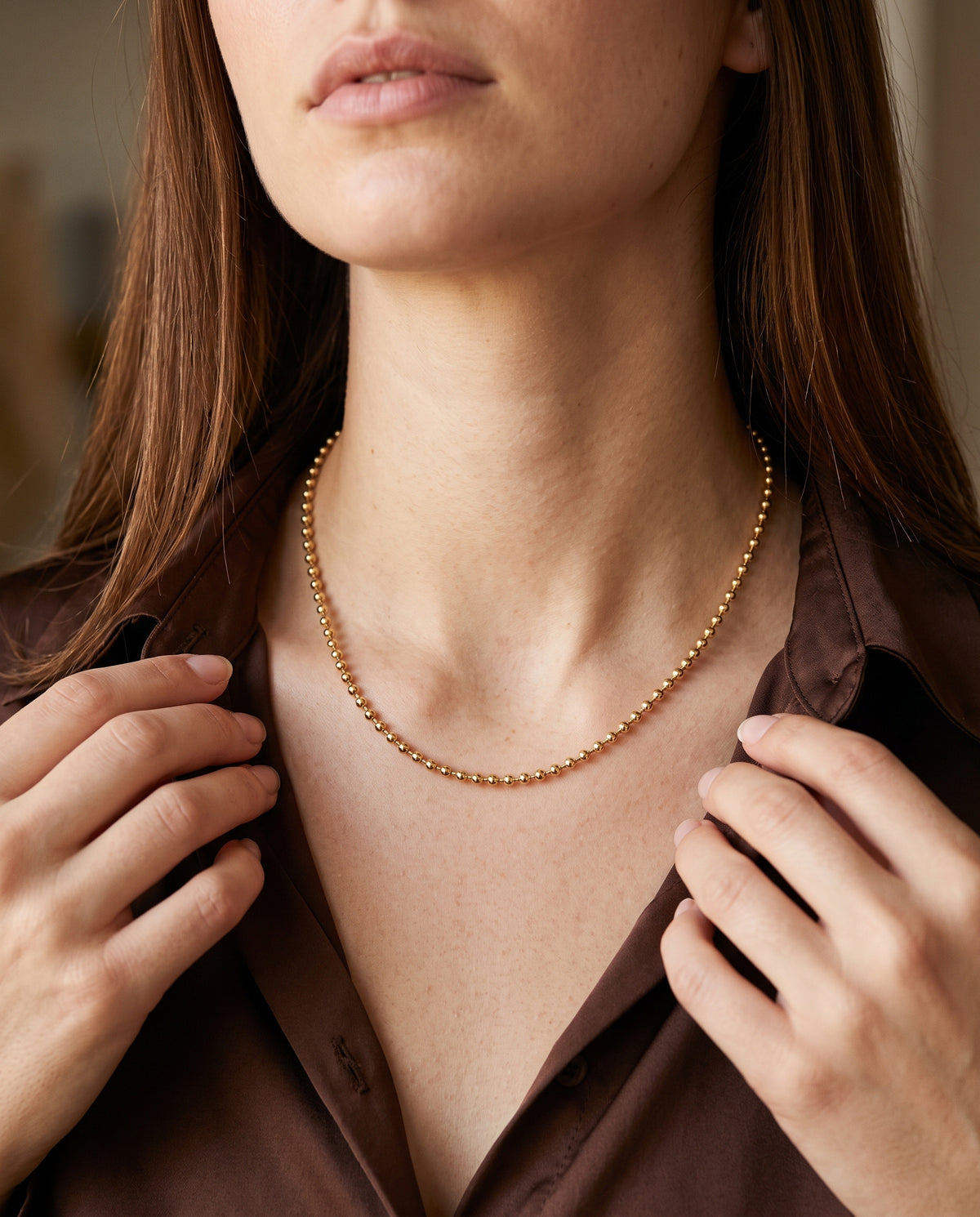 Gold Filled Layering Necklace worn by a model