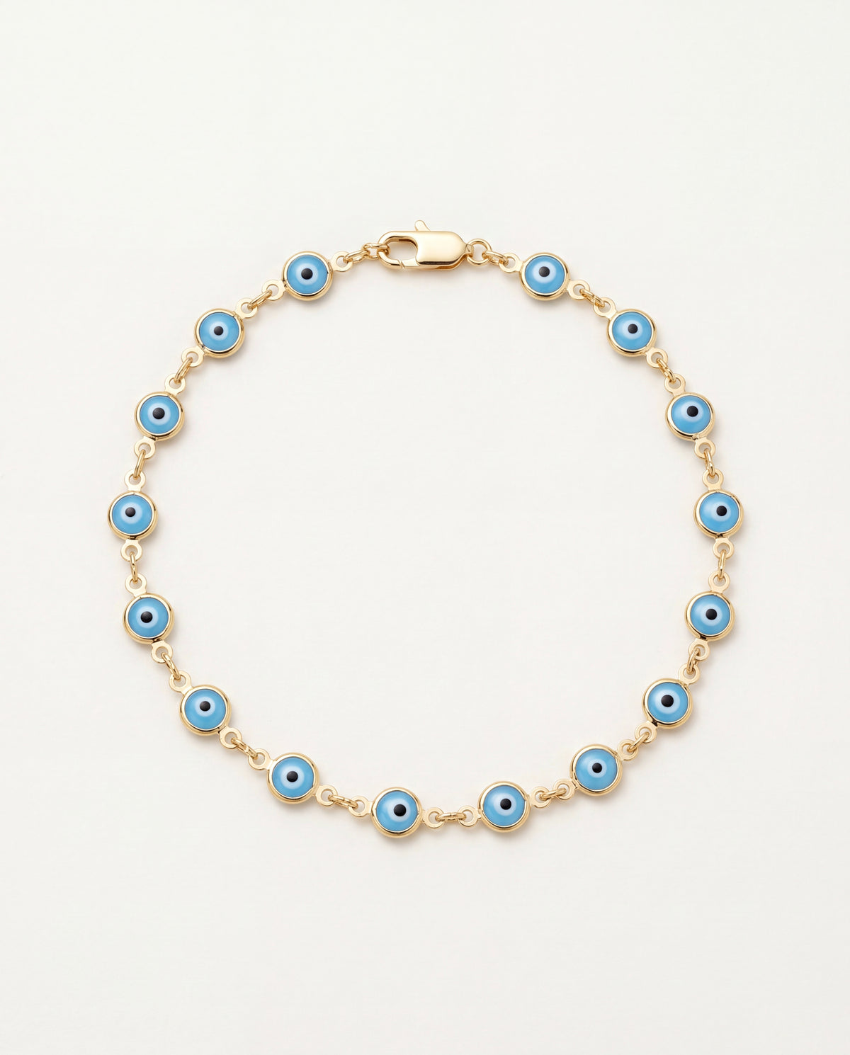18KT Gold Filled Anklets, Gold Filled Light Blue Evil Eye Anklet | Size: 9.75" | 6mm Charm by HAUS OF MONOGRAM