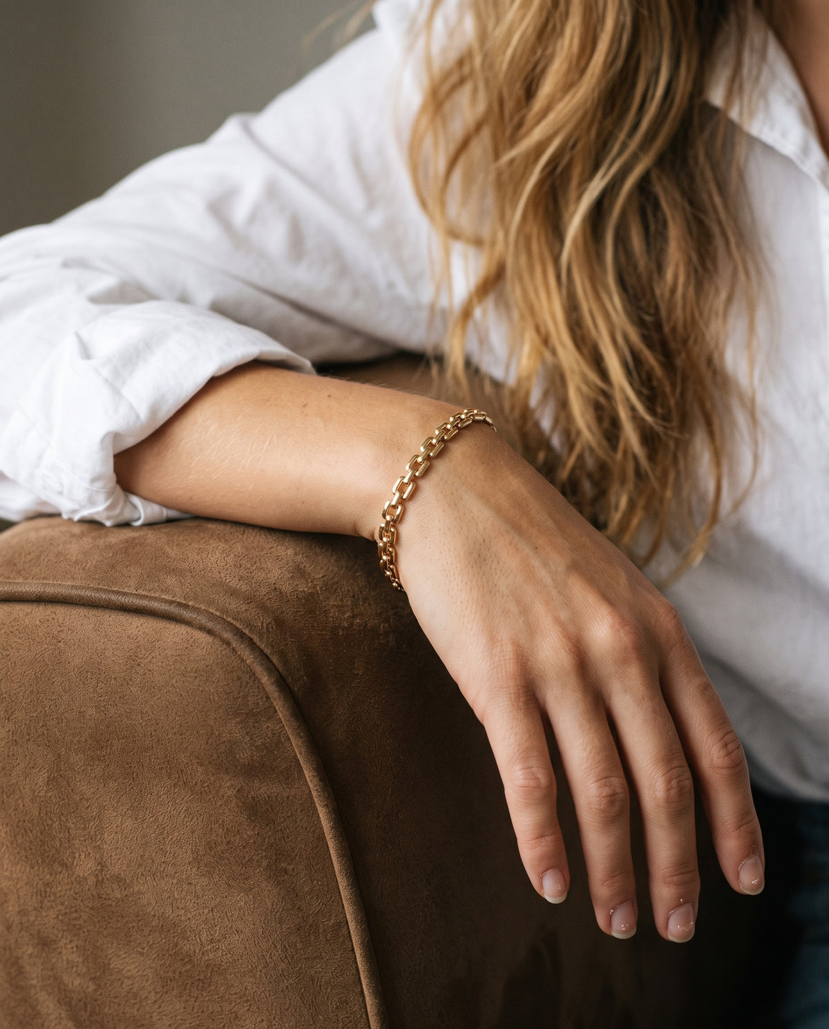 Gold Filled Link Bracelet worn by a model